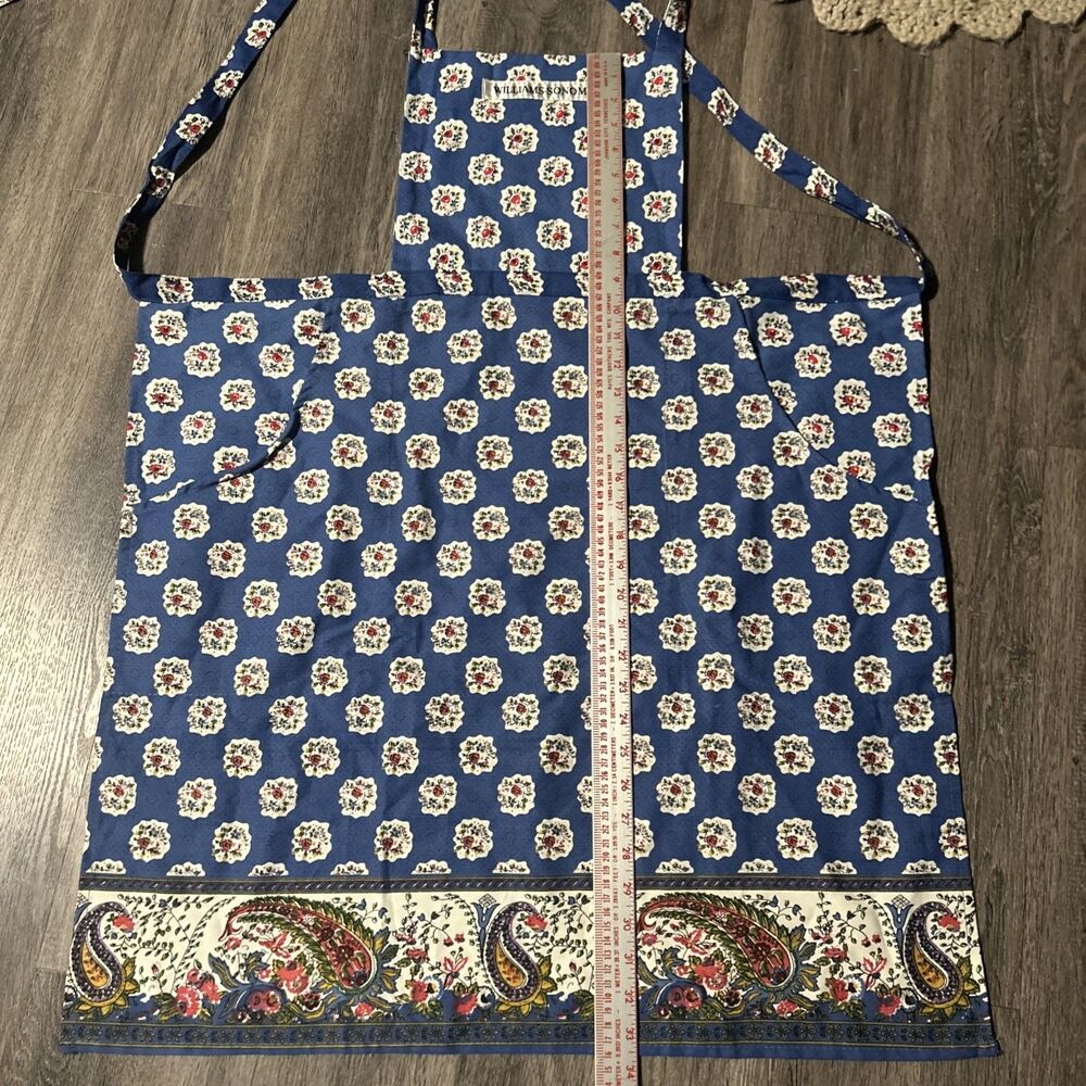 Williams Sonoma Cotton Apron W/Pockets Beautiful Multicolor Floral & Paisley - Picture 8 of 8